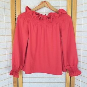 Tuckernuck Ruffled Off-Shoulder Blouse in Red
